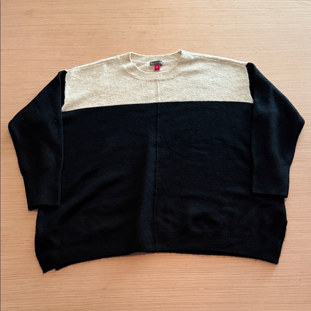 Vince Camuto Two-Tone Black and Cream Crewneck Sweater